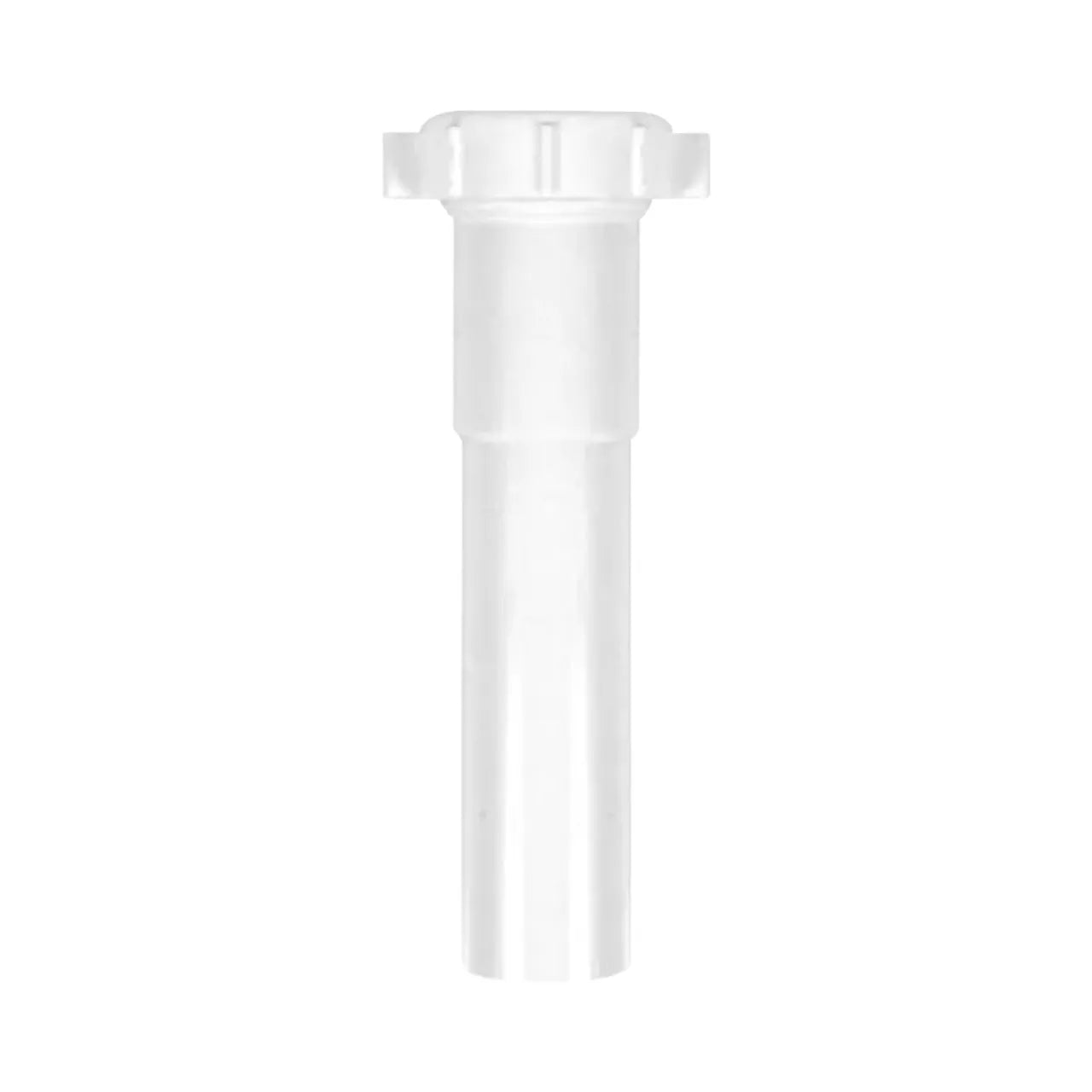 A Go Build 1-1/4 in. x 6 in. Plastic Slip-Joint Sink Drain Tailpiece Extension Tube in white is shown on a white background.